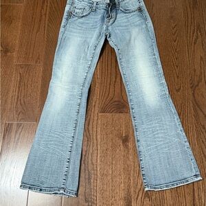 Express Rerock Light Blue Boot Cut, low rise waist Jeans Size 0 short